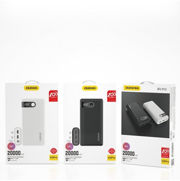 Dudao powerbank 20000 mAh 2x USB / USB Typ C / micro USB 2 A med LED-skärm vit (K9Pro-05)