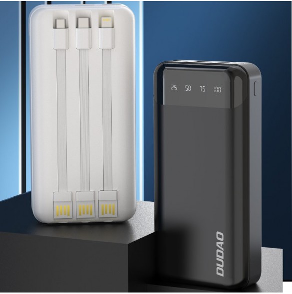 Dudao rymlig powerbank med 3 inbyggda kablar 20000mAh USB Typ C + micro USB + Blixtvit (Dudao K6Pro +)