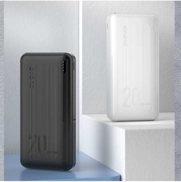 Dudao powerbank 20000 mAh Strömförsörjning 20 W Snabbladdning 3.0 2x USB / USB Typ C vit (K12PQ + vit)