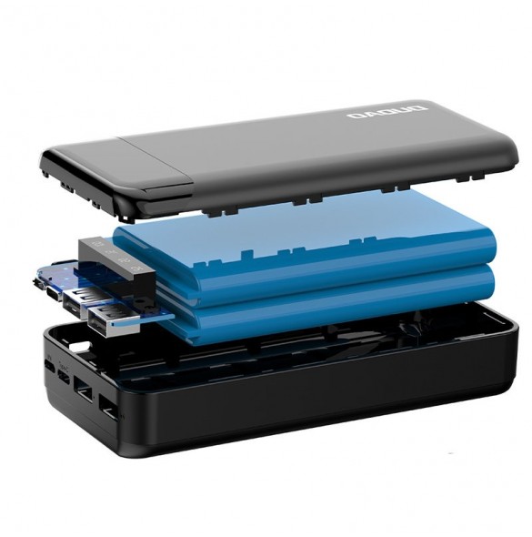 Dudao rymlig powerbank med 3 inbyggda kablar 20000mAh USB Typ C + micro USB + Blixtsvart (Dudao K6Pro +)