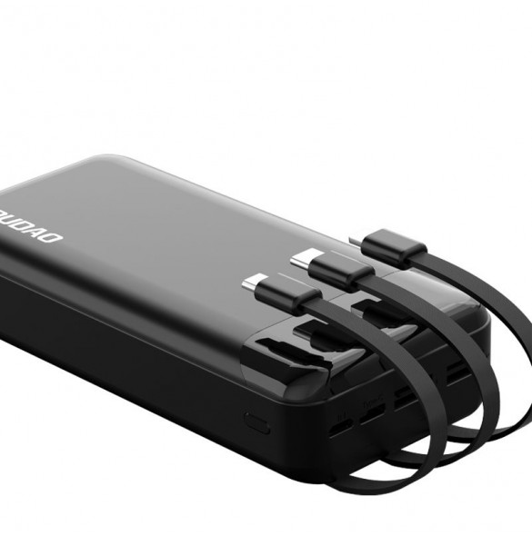 Dudao rymlig powerbank med 3 inbyggda kablar 20000mAh USB Typ C + micro USB + Blixtsvart (Dudao K6Pro +)