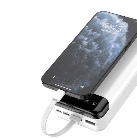 Dudao rymlig powerbank med 3 inbyggda kablar 20000mAh USB Typ C + micro USB + Blixtsvart (Dudao K6Pro +)