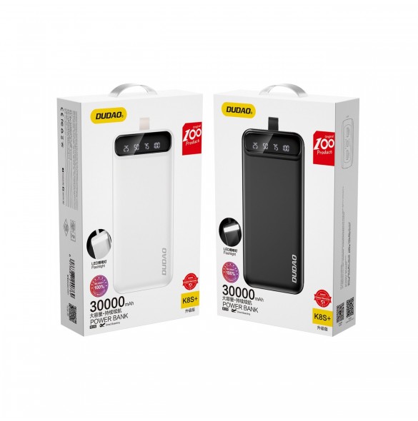Dudao powerbank 30000 mAh 2x USB / USB-C med LED-lampa 10W svart (K8s+ svart)
