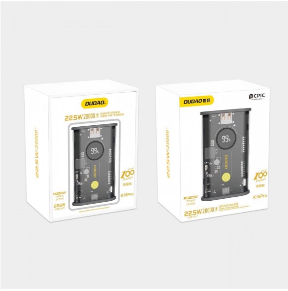 Dudao powerbank 20000mAh 1xUSB-A / 1xUSB-C 22,5W PD svart (K16Pro)