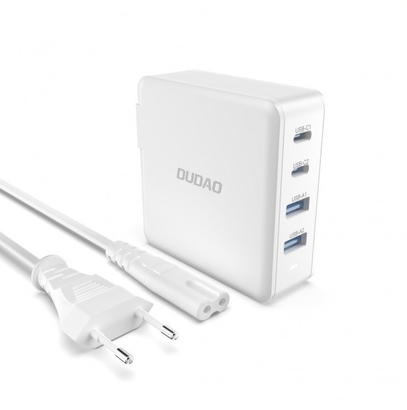 GaN 100W 2 x USB-C / 2 x USB snabbladdare Dudao A100EU - vit