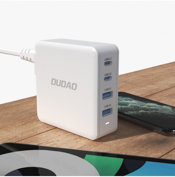 GaN 100W 2 x USB-C / 2 x USB snabbladdare Dudao A100EU - vit