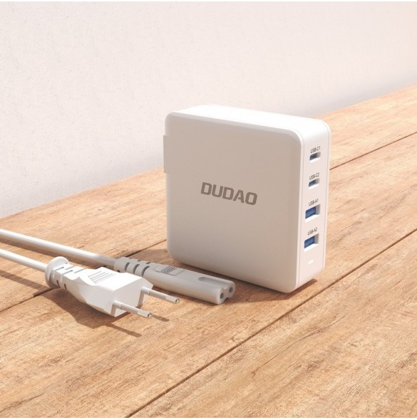 GaN 100W 2 x USB-C / 2 x USB snabbladdare Dudao A100EU - vit