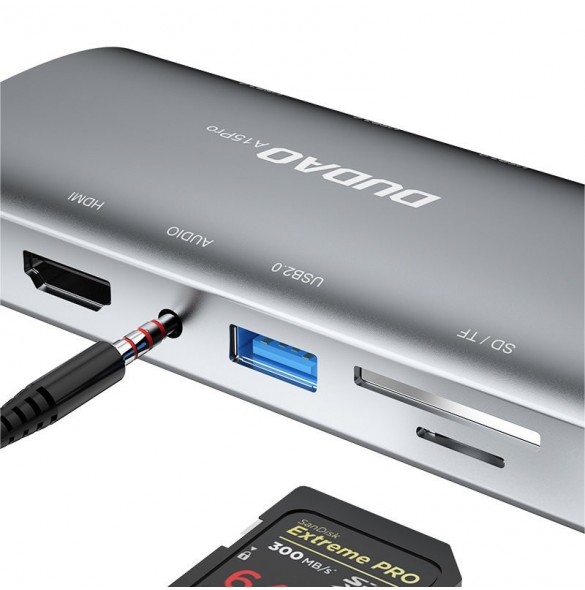 Dudao 11in1 multifunktionell HUB USB Typ C - USB Typ C PD 60 W / HDMI / 3,5 mm minijack / 1x USB 2.0 / SD-kortläsare micro S
