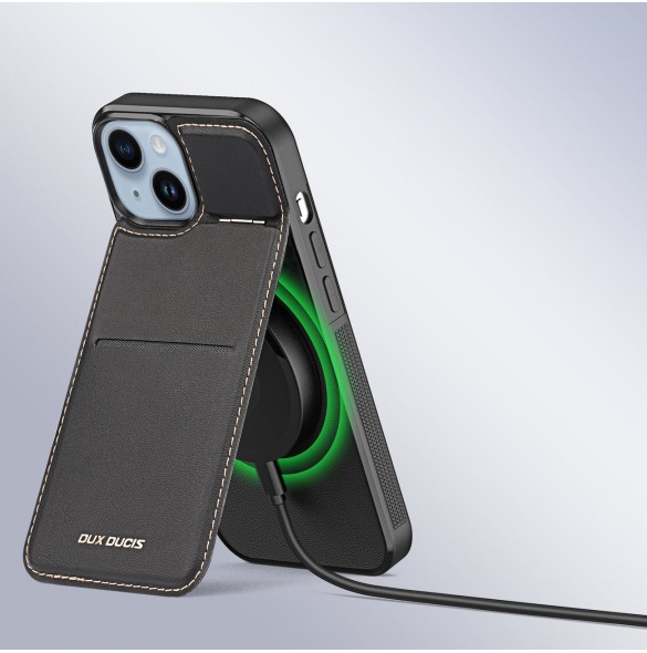 3-i-1 plånboksfodral med stativ för iPhone 15 MagSafe RFID Blocking Dux Ducis Rafi Mag - Svart
