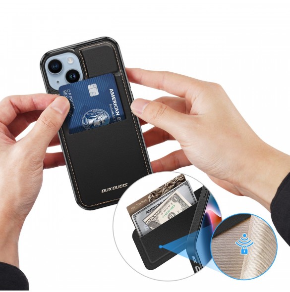 3-i-1 plånboksfodral med stativ för iPhone 15 MagSafe RFID Blocking Dux Ducis Rafi Mag - Svart