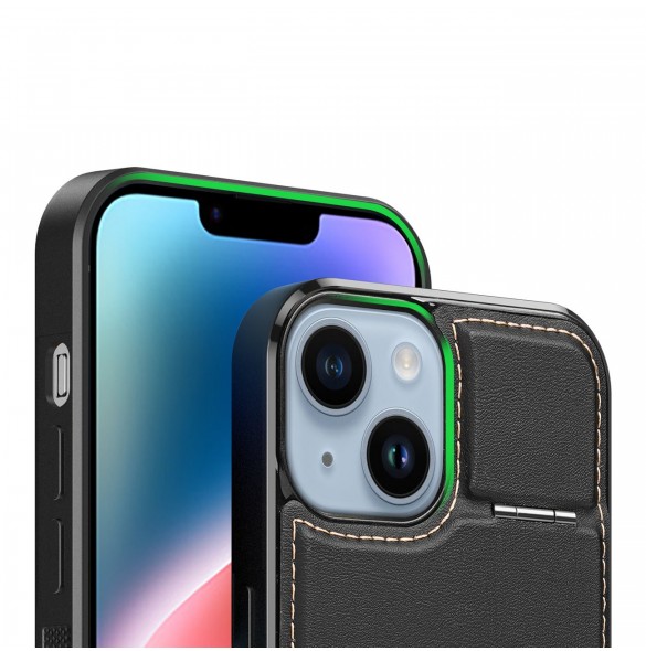 3-i-1 plånboksfodral med stativ för iPhone 15 MagSafe RFID Blocking Dux Ducis Rafi Mag - Svart
