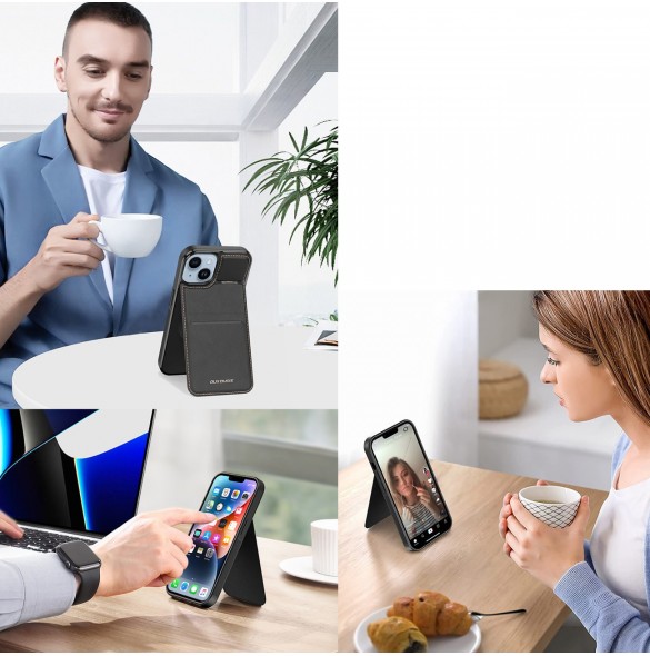 3-i-1 plånboksfodral med ställ för iPhone 15 Plus MagSafe RFID Blocker Dux Ducis Rafi Mag - Svart