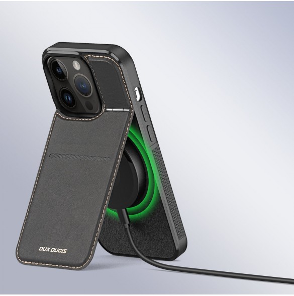 3-i-1 plånboksfodral med ställ för iPhone 15 Pro Max MagSafe RFID Blocker Dux Ducis Rafi Mag - Svart