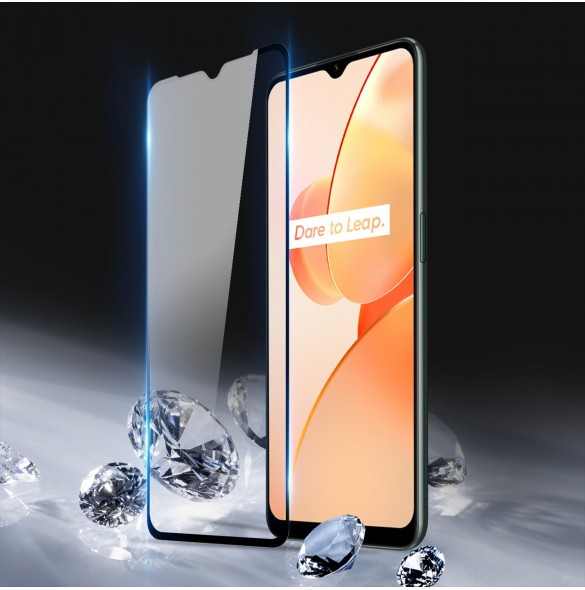 Dux Ducis 9D härdat glas 9H slitstarkt helskärmshärdat glas med Realme C31 ram svart (väskvänlig)