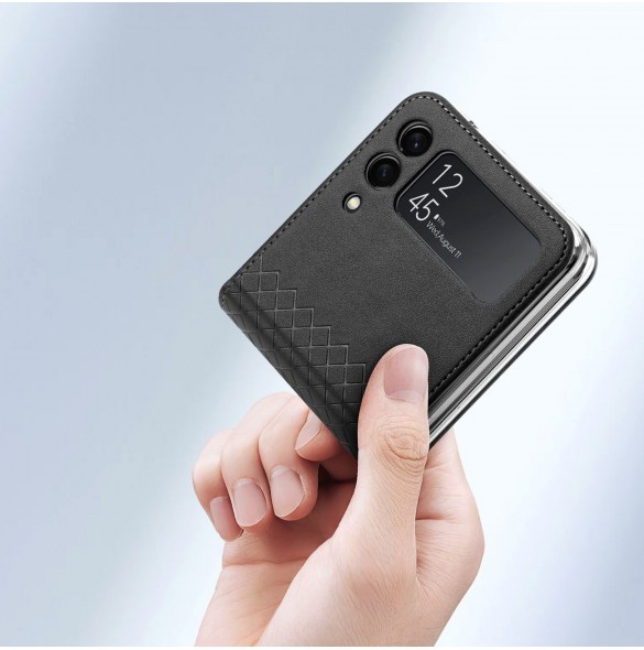 Dux Ducis Bril fodral till Samsung Galaxy Z Flip 3 skal tillverkat av ekologiskt läder svart