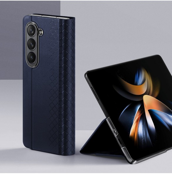 Dux Ducis Bril Läder Flip Wallet-fodral till Samsung Galaxy Z Fold5 5G - Blå