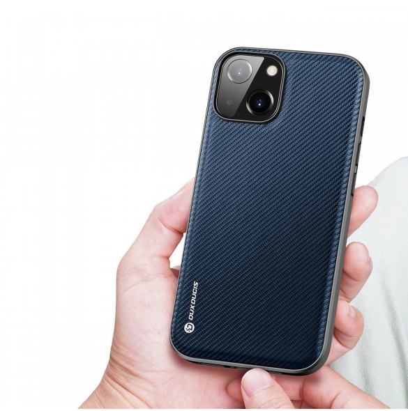 Dux Ducis Fino fodral skal nylonklädd iPhone 14 blå