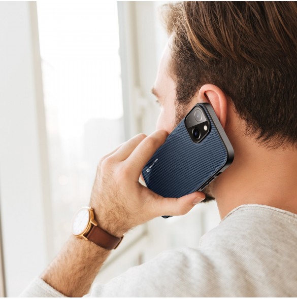 Dux Ducis Fino fodral skal nylonklädd iPhone 14 blå
