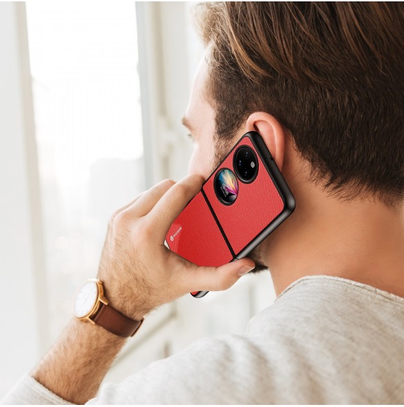 Dux Ducis Fino fodral är tillverkat av nylonmaterial Huawei P50 Pocket röd