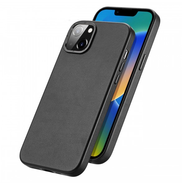 Dux Ducis Grit Läderfodral för iPhone 14 Elegant konstläderfodral (MagSafe-kompatibelt) Svart