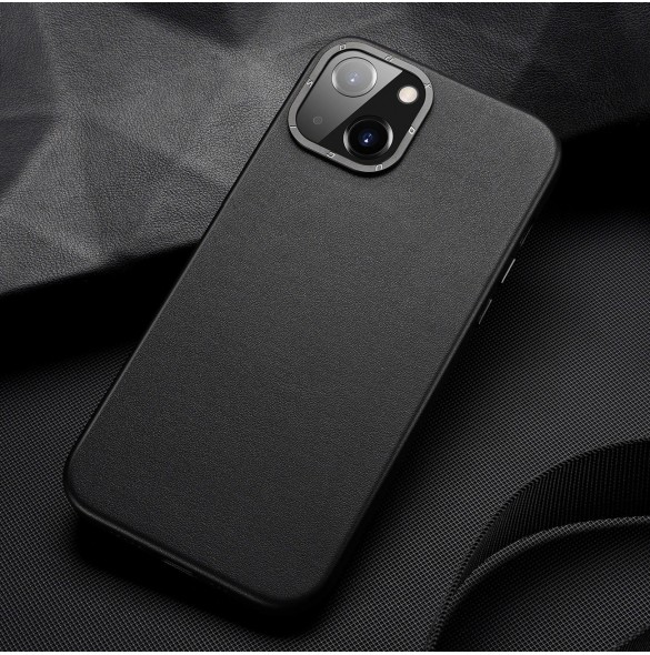 Dux Ducis Grit Läderfodral för iPhone 14 Elegant konstläderfodral (MagSafe-kompatibelt) Svart