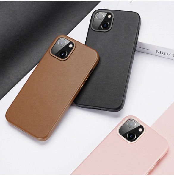 Dux Ducis Grit Läderfodral för iPhone 14 Elegant konstläderfodral (MagSafe-kompatibel) Brun