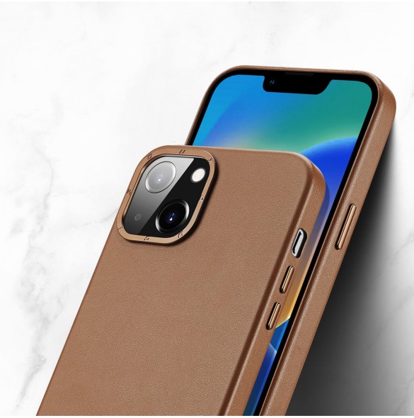Dux Ducis Grit Läderfodral för iPhone 14 Elegant konstläderfodral (MagSafe-kompatibel) Brun