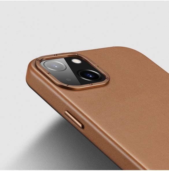 Dux Ducis Grit Läderfodral för iPhone 14 Elegant konstläderfodral (MagSafe-kompatibel) Brun