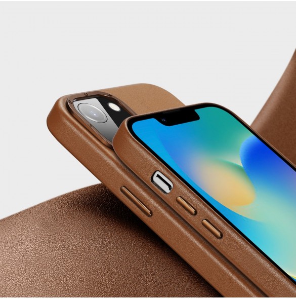 Dux Ducis Grit Läderfodral för iPhone 14 Elegant konstläderfodral (MagSafe-kompatibel) Brun