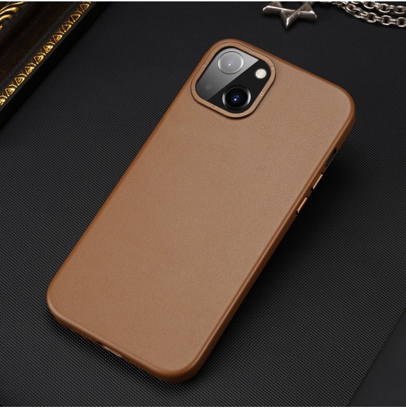 Dux Ducis Grit Läderfodral för iPhone 14 Elegant konstläderfodral (MagSafe-kompatibel) Brun