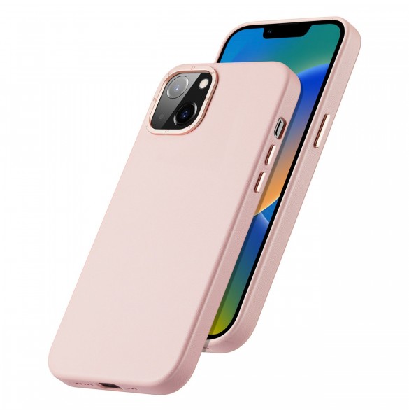 Dux Ducis Grit Läderfodral för iPhone 14 Elegant konstläderfodral (MagSafe-kompatibelt) Rosa