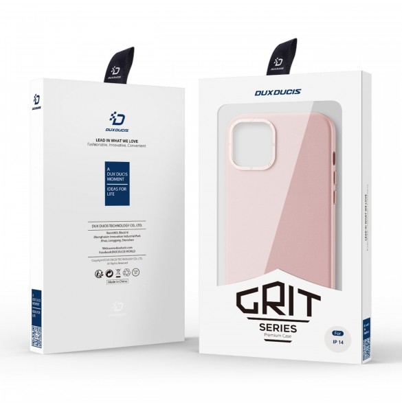 Dux Ducis Grit Läderfodral för iPhone 14 Elegant konstläderfodral (MagSafe-kompatibelt) Rosa