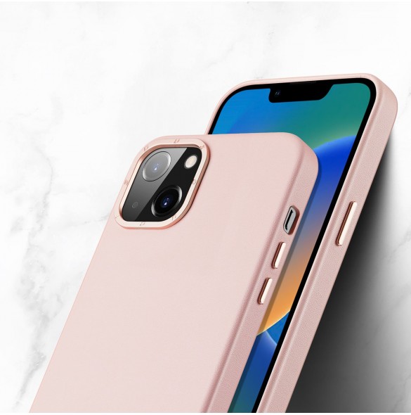 Dux Ducis Grit Läderfodral för iPhone 14 Elegant konstläderfodral (MagSafe-kompatibelt) Rosa