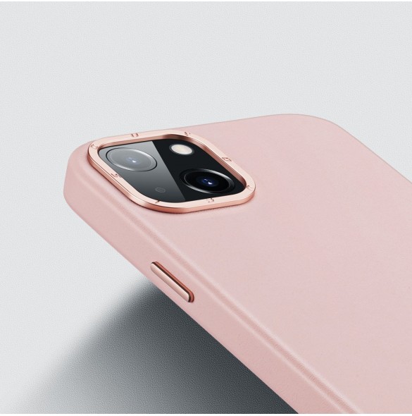 Dux Ducis Grit Läderfodral för iPhone 14 Elegant konstläderfodral (MagSafe-kompatibelt) Rosa