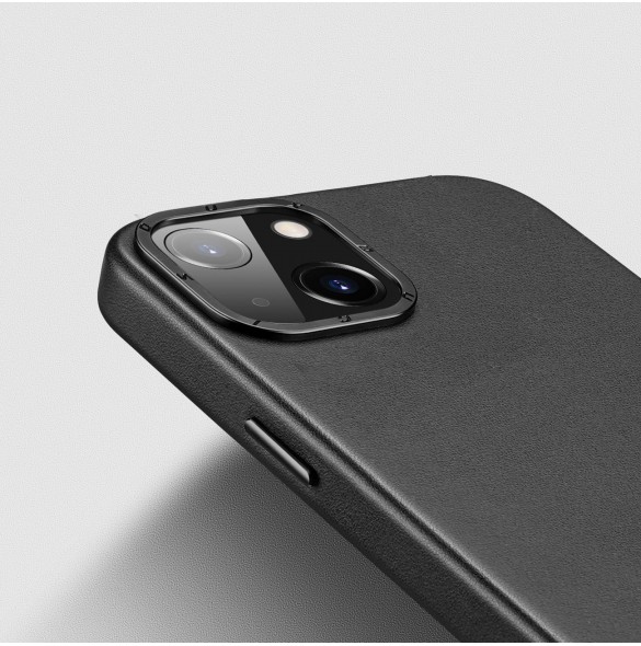 Dux Ducis Grit Läderfodral för iPhone 14 Plus Elegant konstläderfodral (MagSafe-kompatibelt) Svart