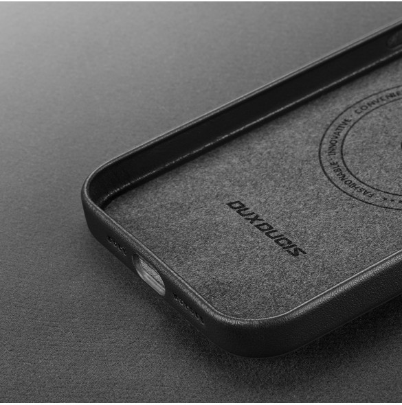 Dux Ducis Grit Läderfodral för iPhone 14 Plus Elegant konstläderfodral (MagSafe-kompatibelt) Svart