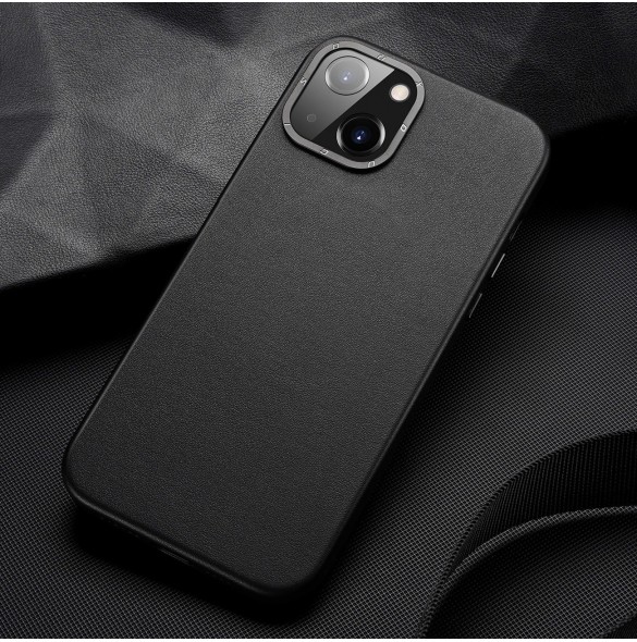 Dux Ducis Grit Läderfodral för iPhone 14 Plus Elegant konstläderfodral (MagSafe-kompatibelt) Svart