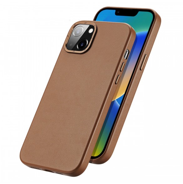 Dux Ducis Grit Läderfodral för iPhone 14 Plus Elegant konstläderfodral (MagSafe-kompatibel) Brun