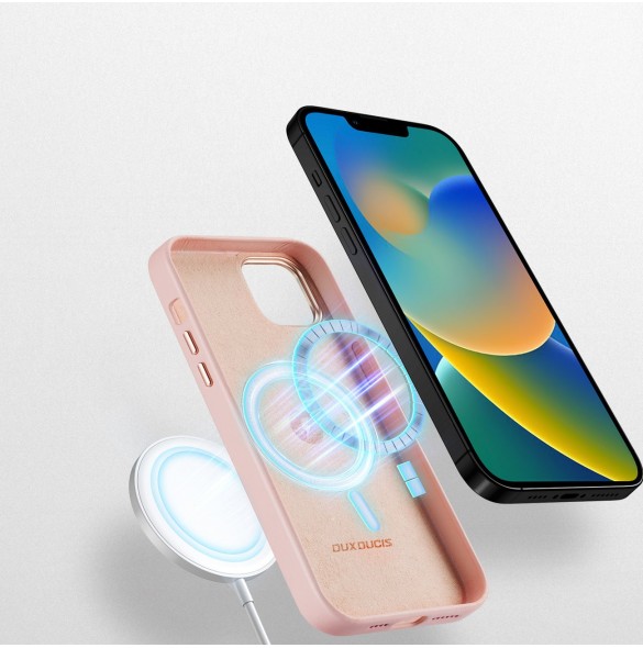 Dux Ducis Grit Läderfodral för iPhone 14 Plus Elegant konstläderfodral (MagSafe-kompatibelt) Rosa