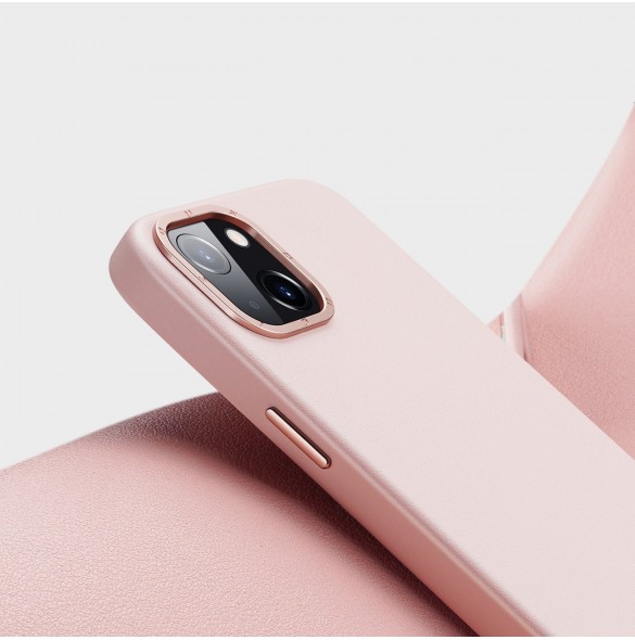 Dux Ducis Grit Läderfodral för iPhone 14 Plus Elegant konstläderfodral (MagSafe-kompatibelt) Rosa
