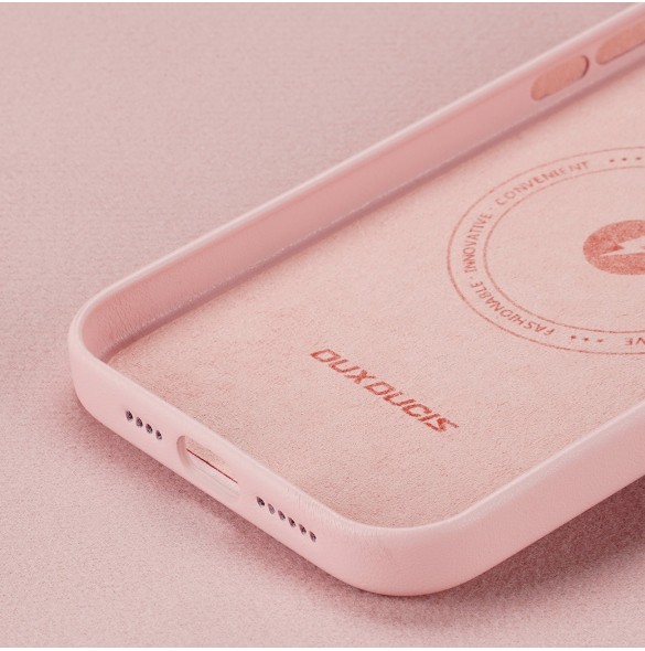 Dux Ducis Grit Läderfodral för iPhone 14 Plus Elegant konstläderfodral (MagSafe-kompatibelt) Rosa