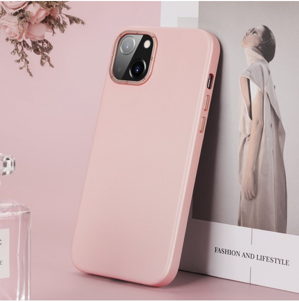 Dux Ducis Grit Läderfodral för iPhone 14 Plus Elegant konstläderfodral (MagSafe-kompatibelt) Rosa