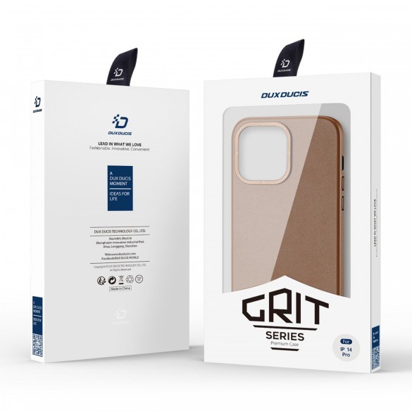 Dux Ducis Grit Läderfodral för iPhone 14 Pro Elegant konstläderfodral (MagSafe-kompatibel) Brun