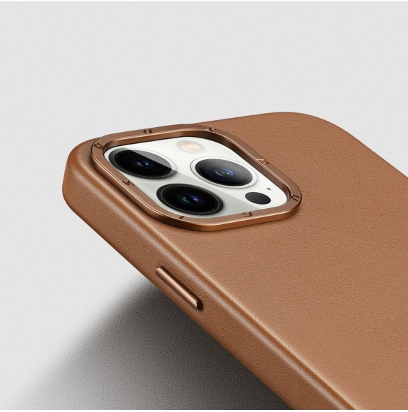 Dux Ducis Grit Läderfodral för iPhone 14 Pro Elegant konstläderfodral (MagSafe-kompatibel) Brun