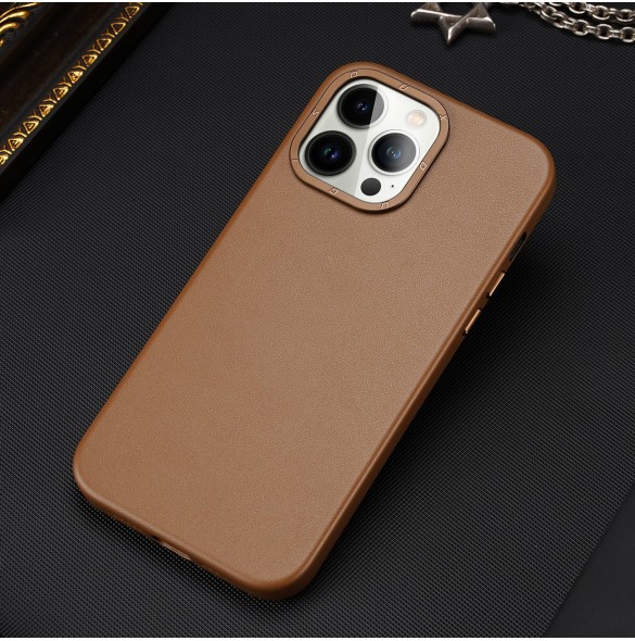 Dux Ducis Grit Läderfodral för iPhone 14 Pro Elegant konstläderfodral (MagSafe-kompatibel) Brun