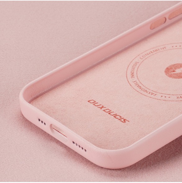 Dux Ducis Grit läderfodral för iPhone 14 Pro Elegant konstläderfodral (MagSafe-kompatibelt) Rosa