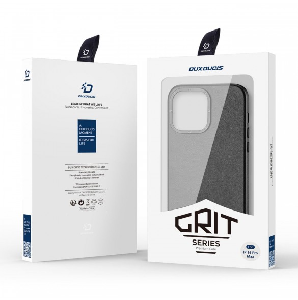 Dux Ducis Grit Läderfodral för iPhone 14 Pro Max Elegant konstläderfodral (MagSafe-kompatibelt) Svart