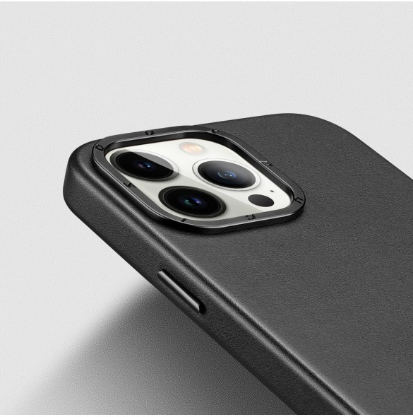 Dux Ducis Grit Läderfodral för iPhone 14 Pro Max Elegant konstläderfodral (MagSafe-kompatibelt) Svart