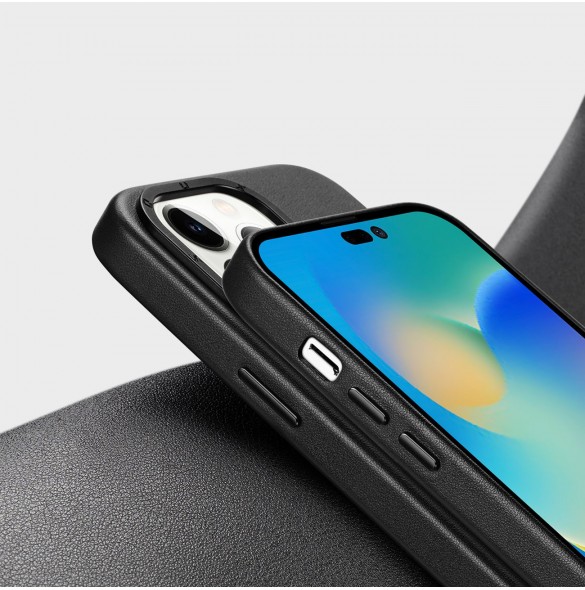 Dux Ducis Grit Läderfodral för iPhone 14 Pro Max Elegant konstläderfodral (MagSafe-kompatibelt) Svart