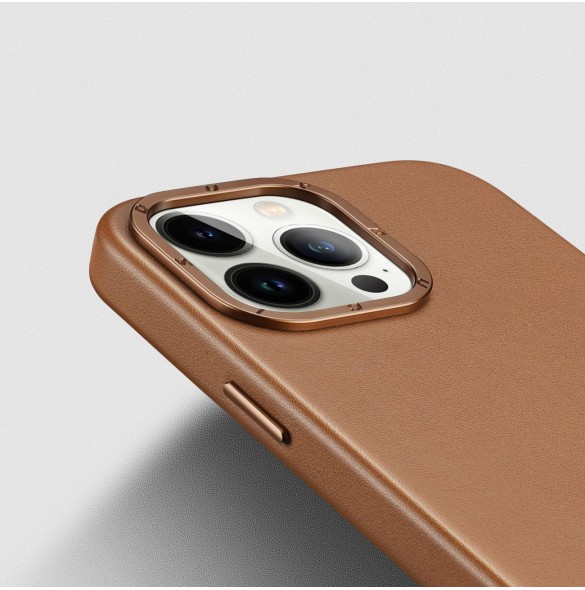 Dux Ducis Grit Läderfodral för iPhone 14 Pro Max Elegant konstläderfodral (MagSafe-kompatibel) Brun
